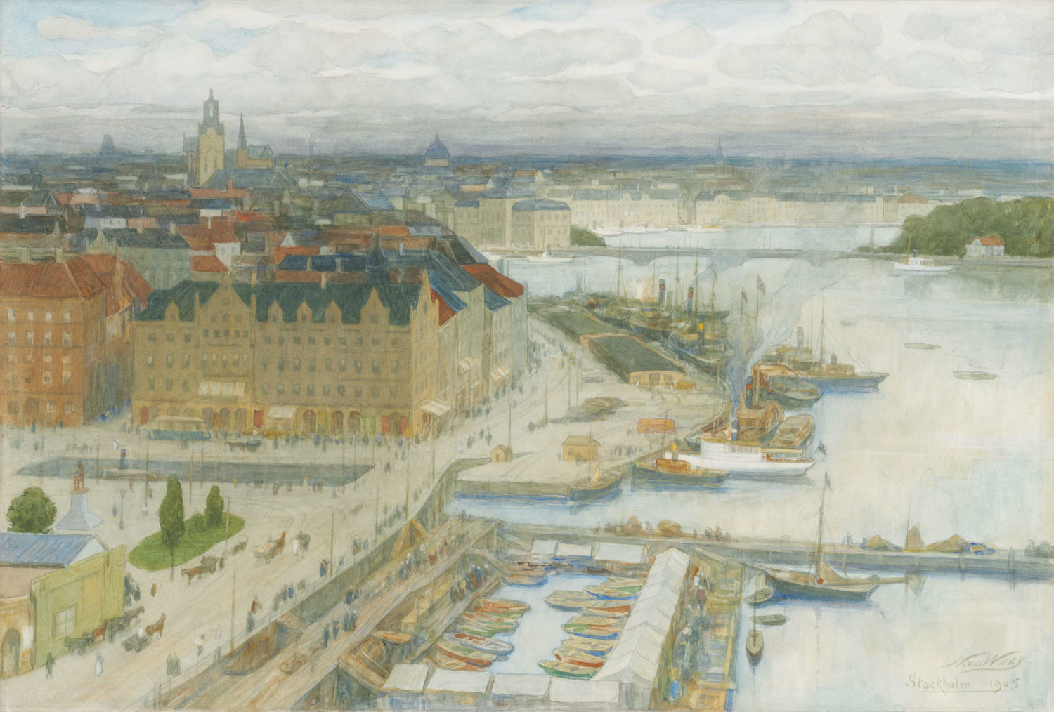 Nicolaas van der Waay | A view of Stockholm, with the Storkyrkan Church in the background | Kunsthandel Bies | Bies Gallery Image | Nicolaas van der Waay | A view of Stockholm, with the Storkyrkan Church in the background