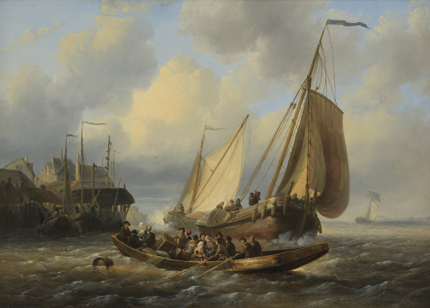 Wijnand Nuijen | Riviergezicht met schepen en overzetveer | Kunsthandel Bies