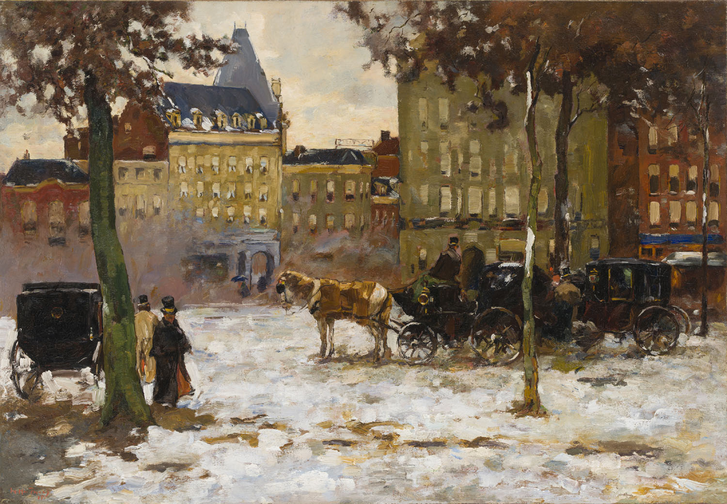 Willem de Zwart |The Hague, Carriages on the Buitenhof in winter | Kunsthandel Bies