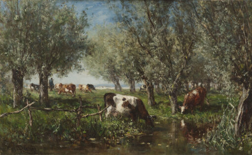 Willem Roelofs | Een Hollands landschap met koeien | Kunsthandel Bies
