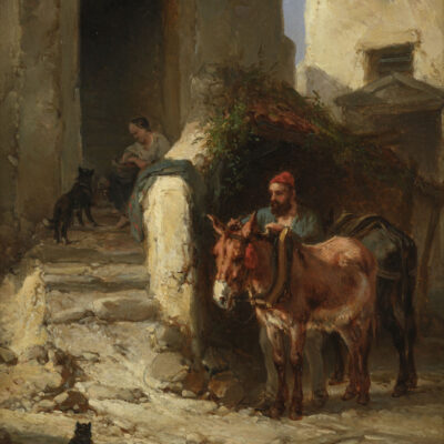 Wouterus Verschuur | Menton, man met ezel in een straatje | Kunsthandel Bies