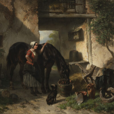 Wouterus Verschuur | Vrouw met drinkend paard